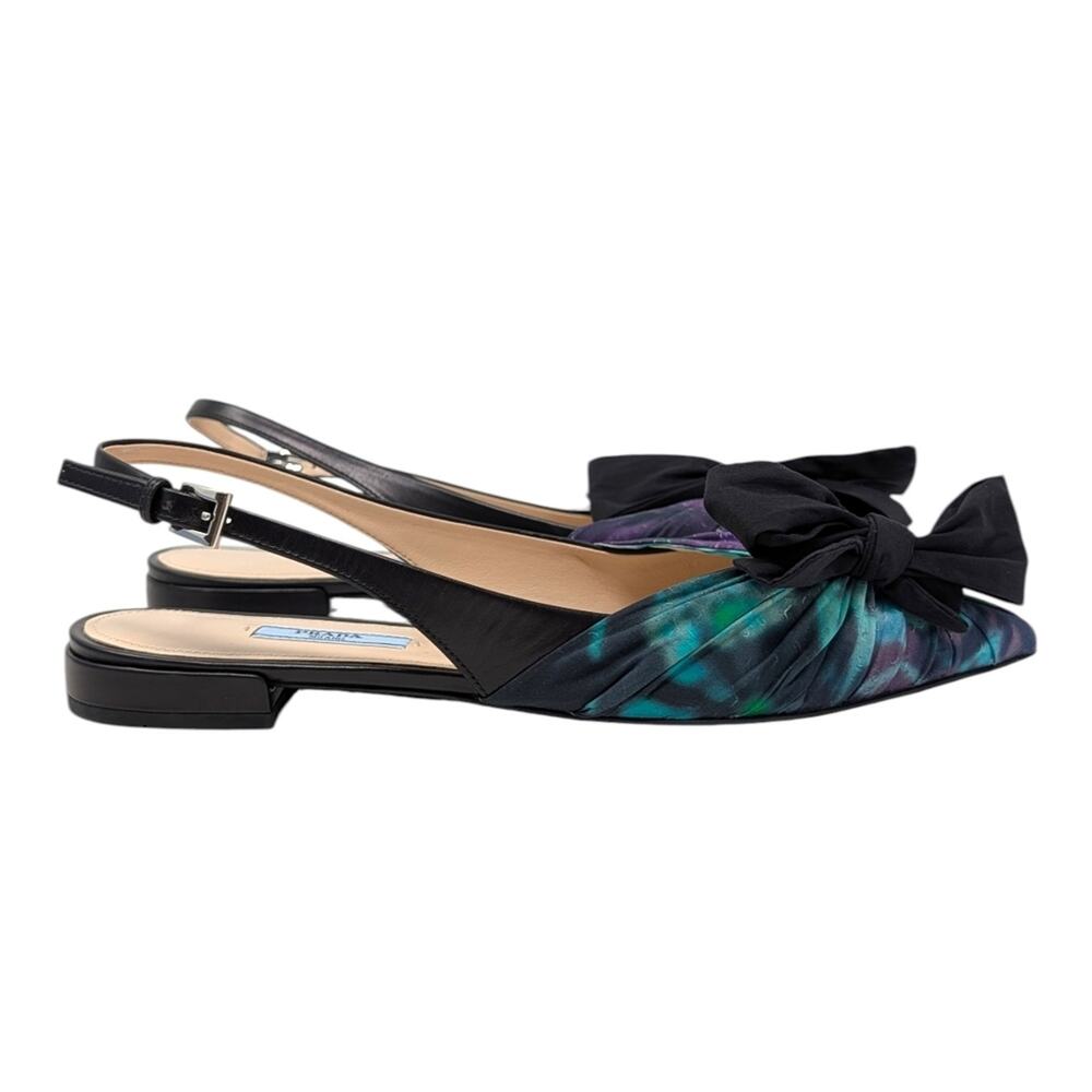 Prada Limited Edition Pointed Toe Slingback Bow Flat Purple Black Print 39.5 | 9 - Picture 7 of 13